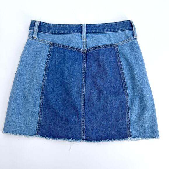 Madewell x Isko Denim Patchwork Jean Skirt Sz 27 Blue Denim Button Mini Frayed - Picture 2 of 8